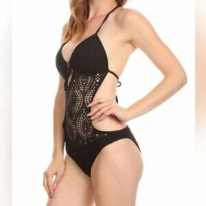 Western Hollow Out Crochet Halter Monokini Bodysuit Swimsuit